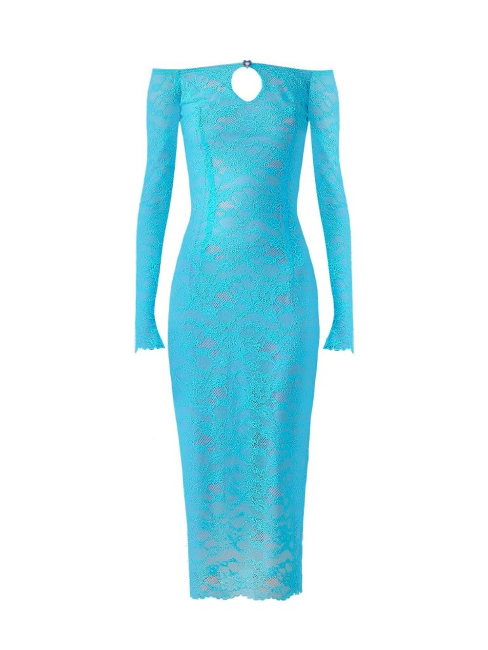 New Poster Girl Dress Sz S Blue Lace Midi Maxi Long Sleeve Sheer Marcie $510